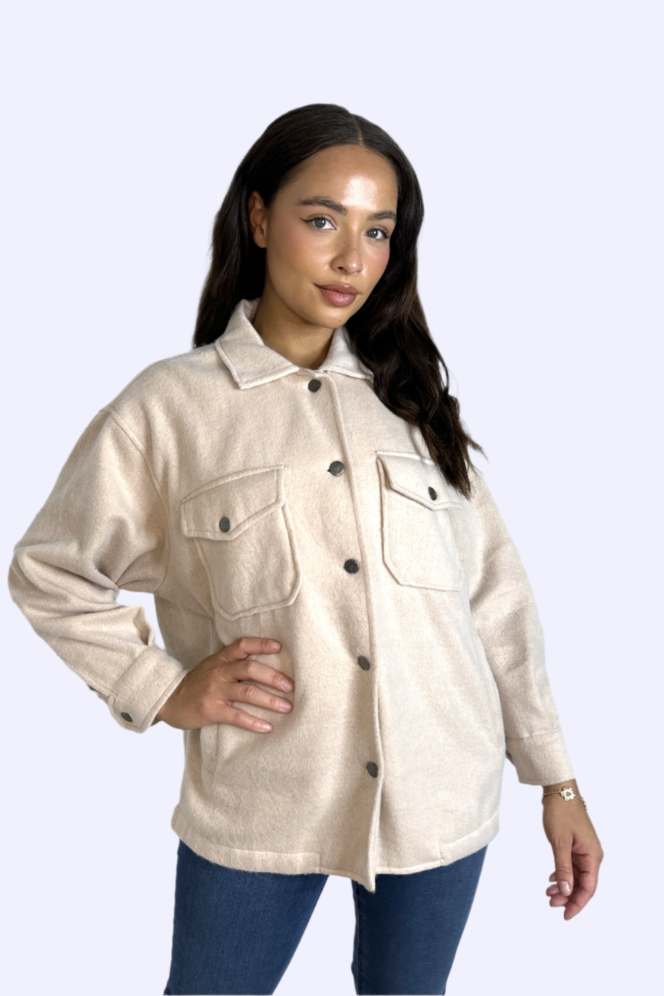 Fleeced Large Pocket Plain Shacket-SinglePrice