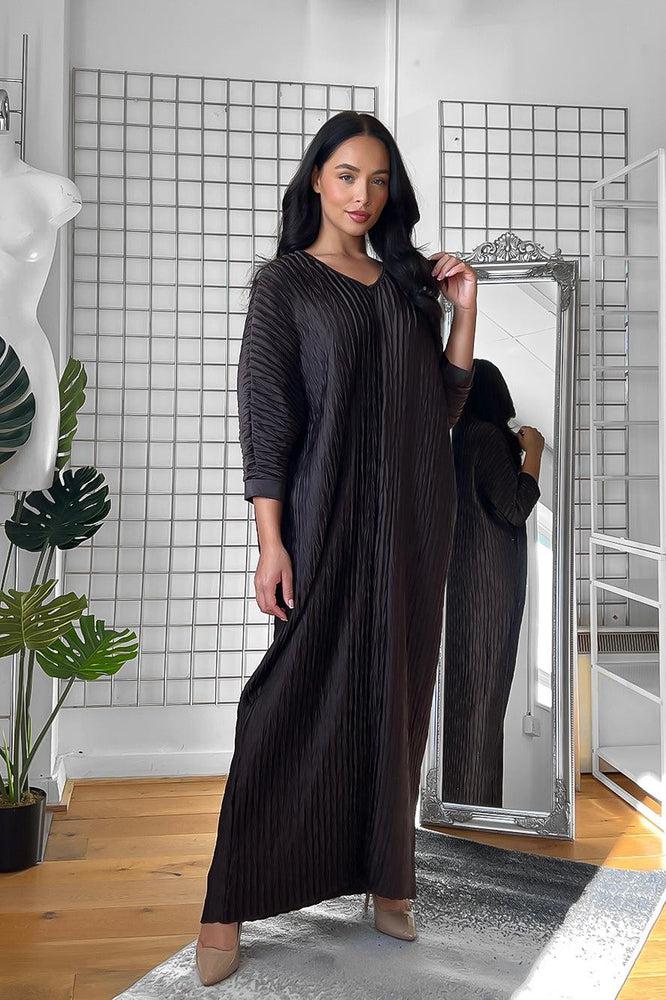 Shirred Satin Batwing Midi Dress-SinglePrice