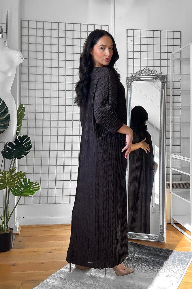 Shirred Satin Batwing Midi Dress-SinglePrice