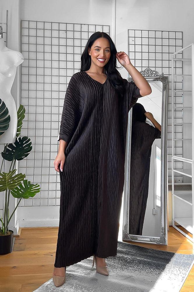 Shirred Satin Batwing Midi Dress-SinglePrice