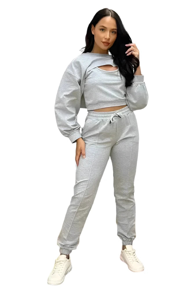 Cut Out Top Three Piece Tracksuit-SinglePrice