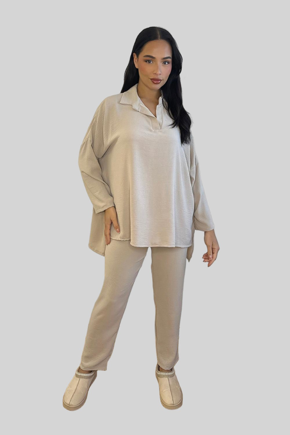 Shirt Blouse And Trousers Leisure Set-SinglePrice