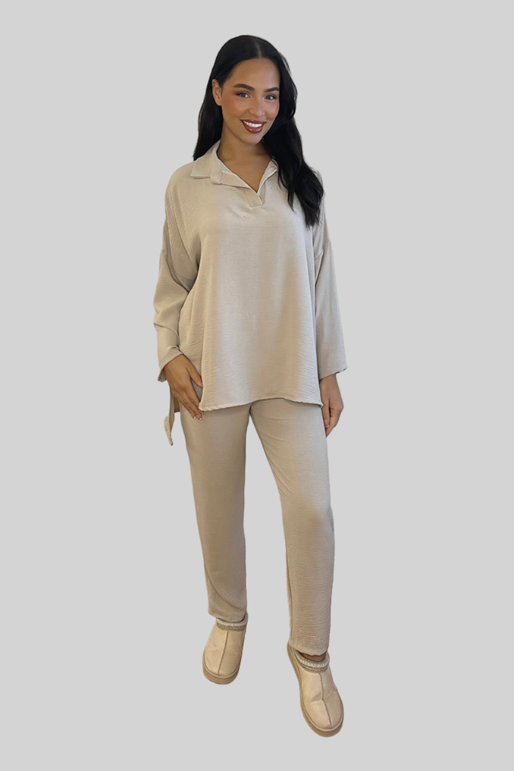 Shirt Blouse And Trousers Leisure Set-SinglePrice
