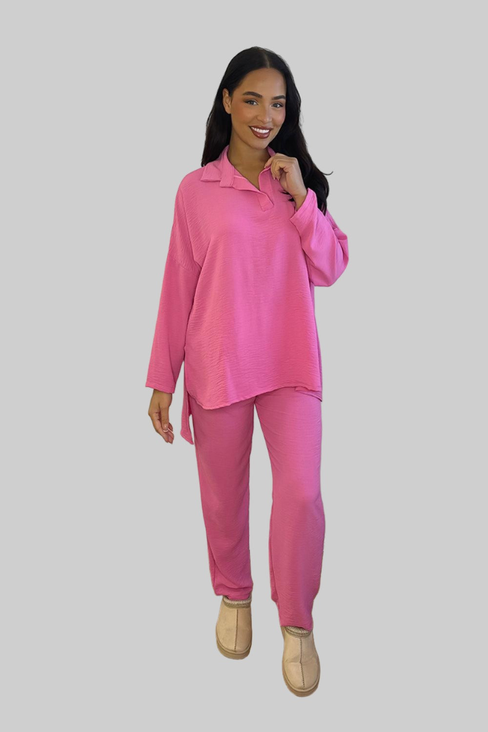 Shirt Blouse And Trousers Leisure Set-SinglePrice
