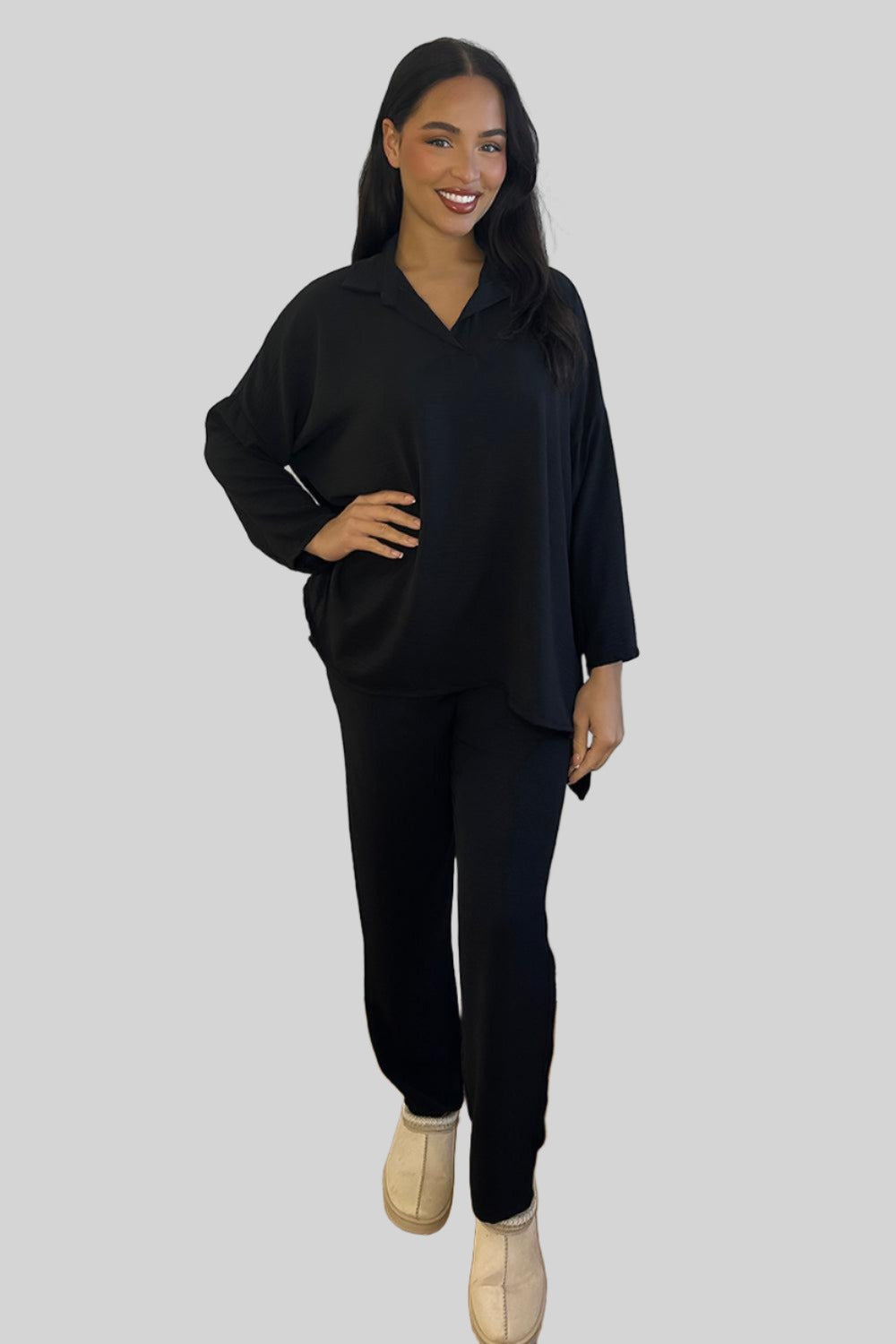 Shirt Blouse And Trousers Leisure Set-SinglePrice