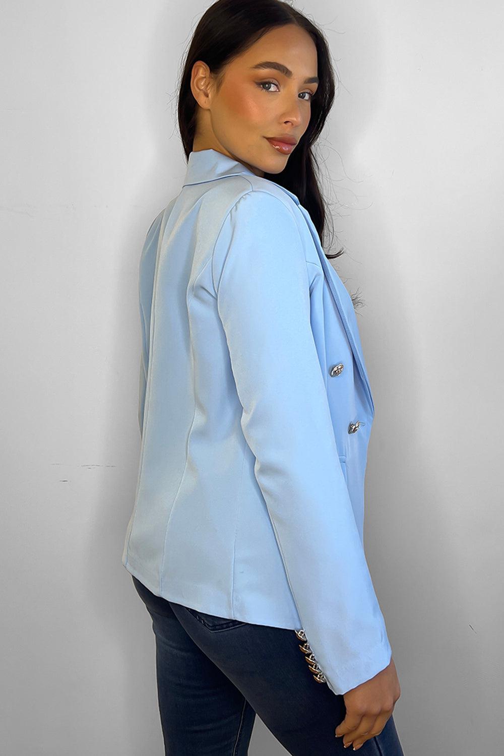 Peaked Lapels Gold Millitary Buttons Blazer-SinglePrice