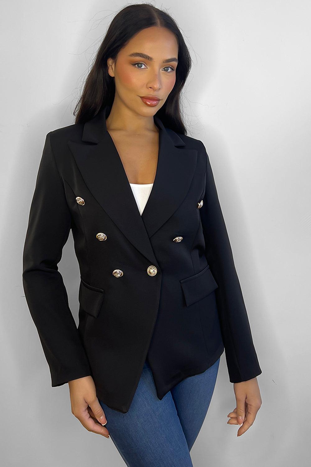 Peaked Lapels Gold Millitary Buttons Blazer-SinglePrice