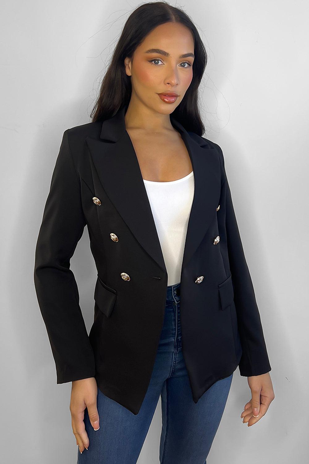 Peaked Lapels Gold Millitary Buttons Blazer-SinglePrice