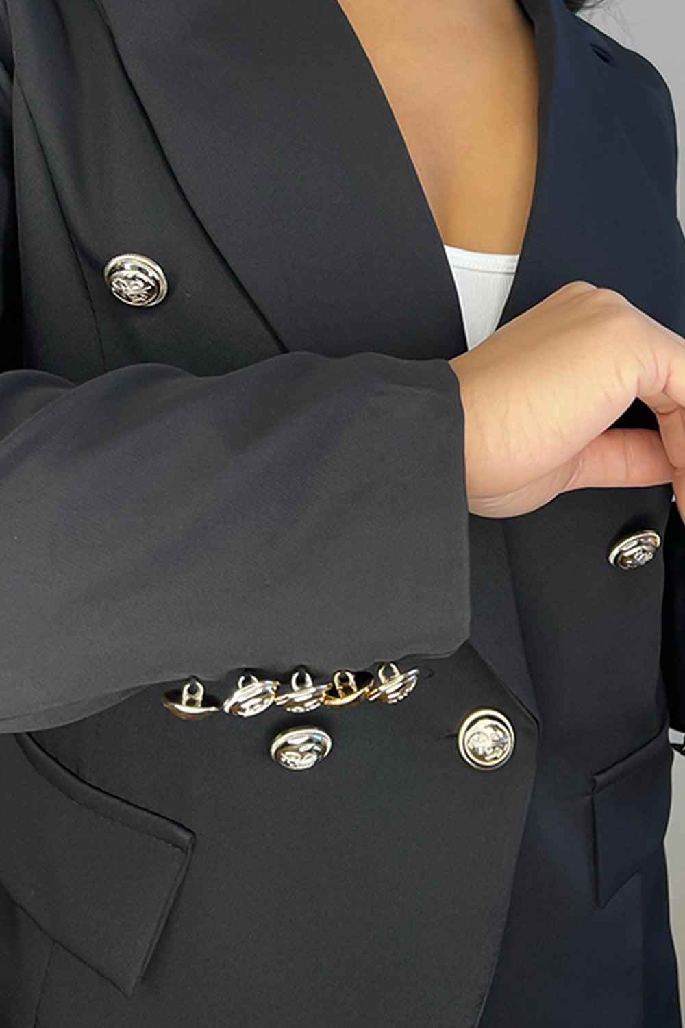 Peaked Lapels Gold Millitary Buttons Blazer-SinglePrice