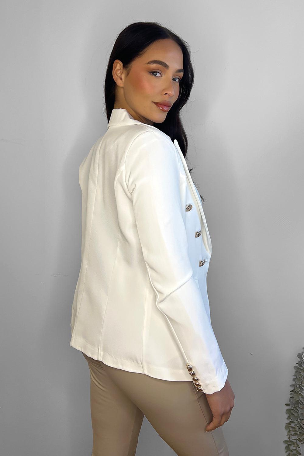 Peaked Lapels Gold Millitary Buttons Blazer-SinglePrice