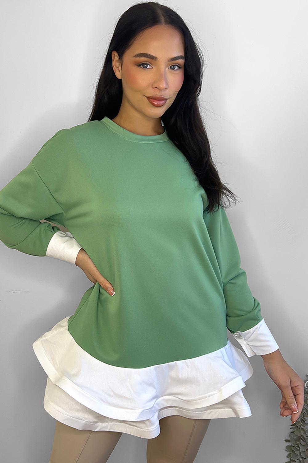 Frilled Hem Sweatshirt Dress-SinglePrice