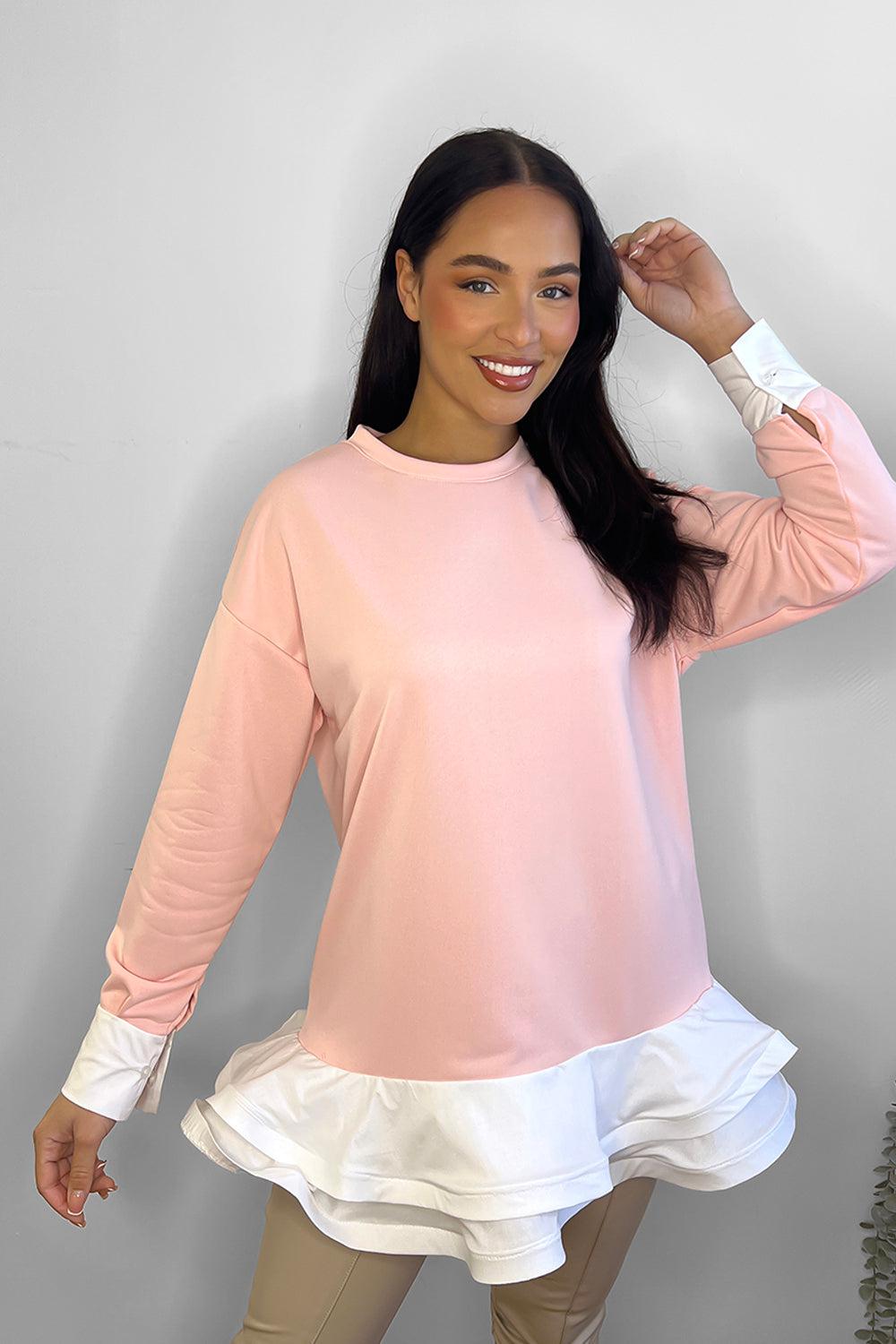 Frilled Hem Sweatshirt Dress-SinglePrice