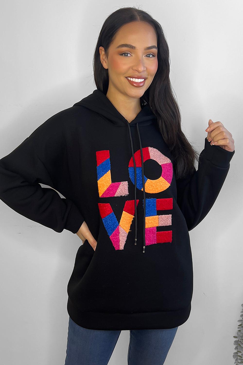 Multicolour Love Slogan Hoodie-SinglePrice