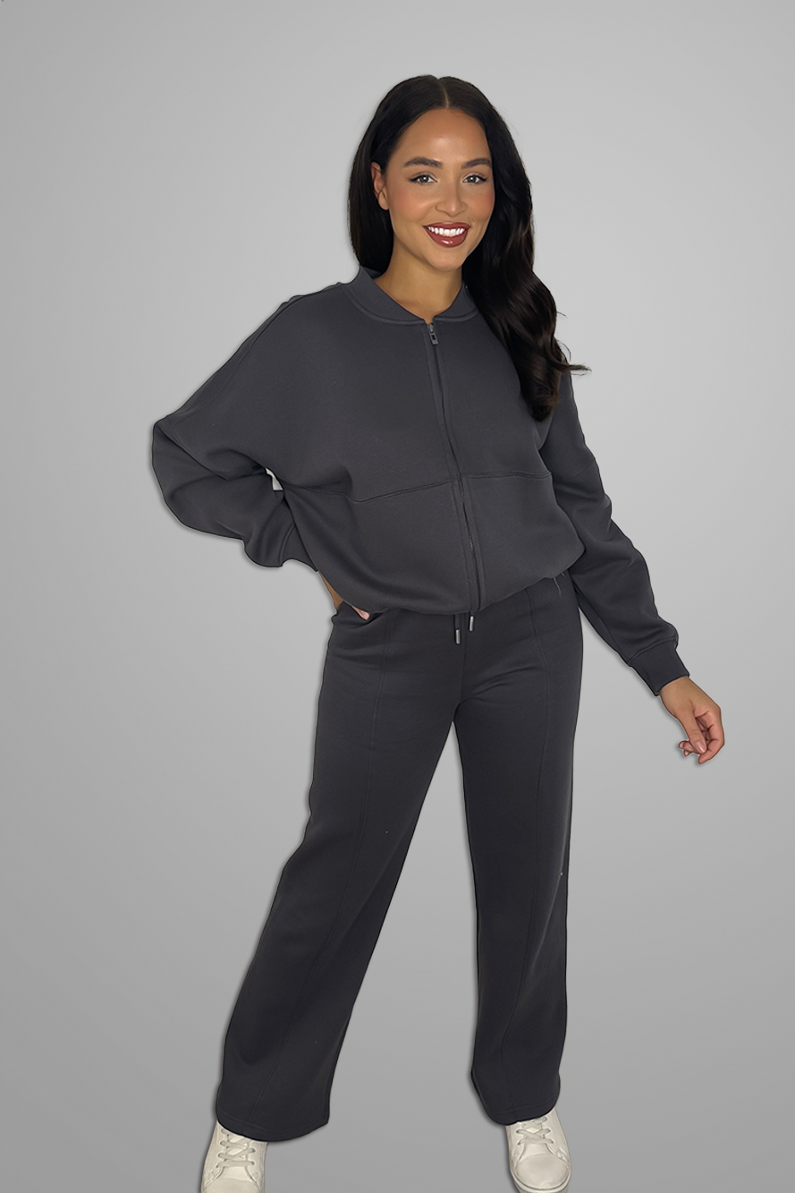 Large Front Pockets Top And Wide Trousers Set-SinglePrice