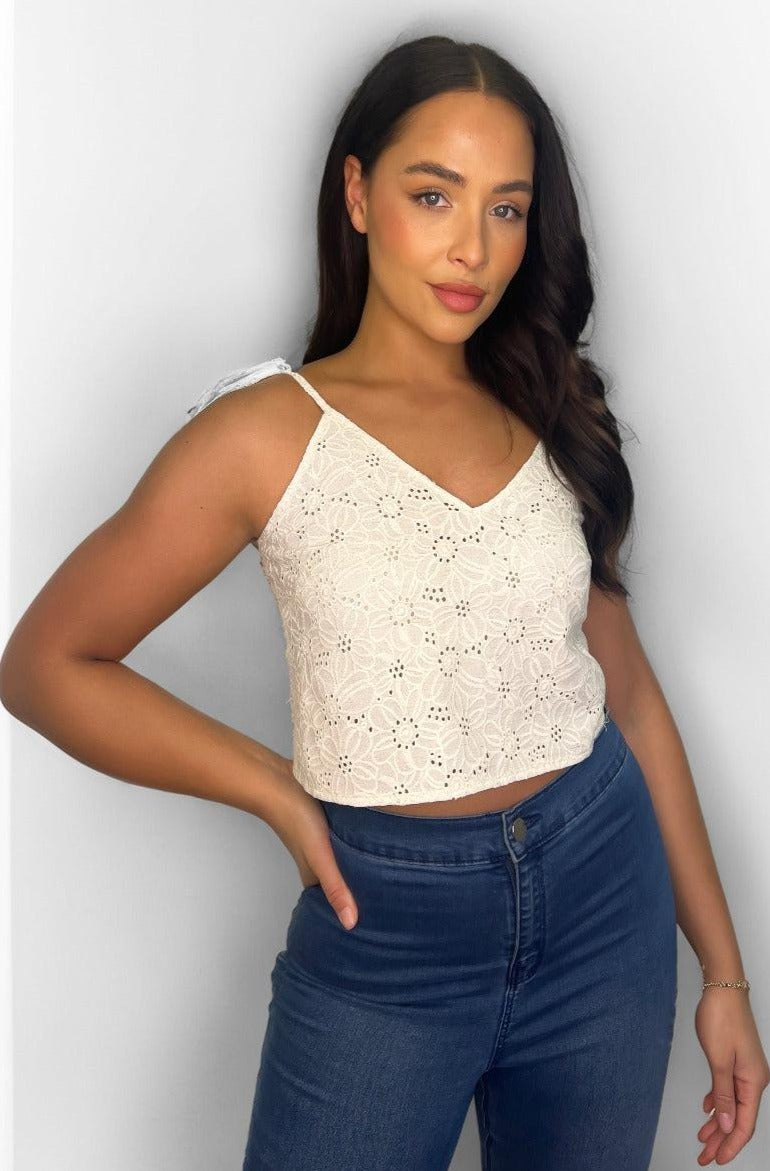 Adjustable Straps Embroidered Viscose Blend Top-SinglePrice