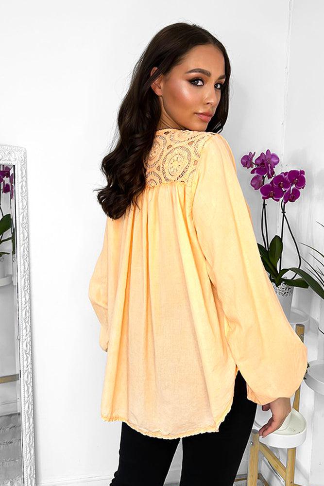 Crochet Lace Neckline 100% Cotton Blouse-SinglePrice
