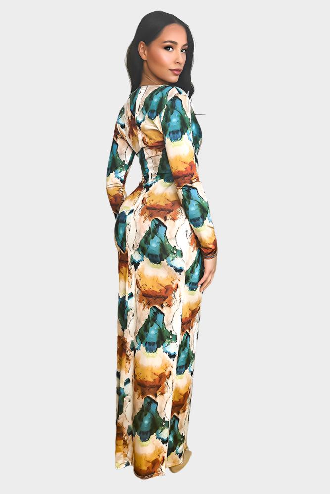 Multicolour Watercolour Print Slinky Midi Dress-SinglePrice
