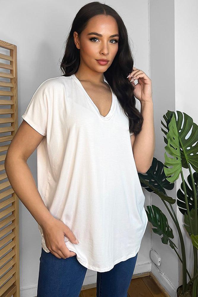 Soft Fabric V-Neck Lazy Fit T-Shirt-SinglePrice
