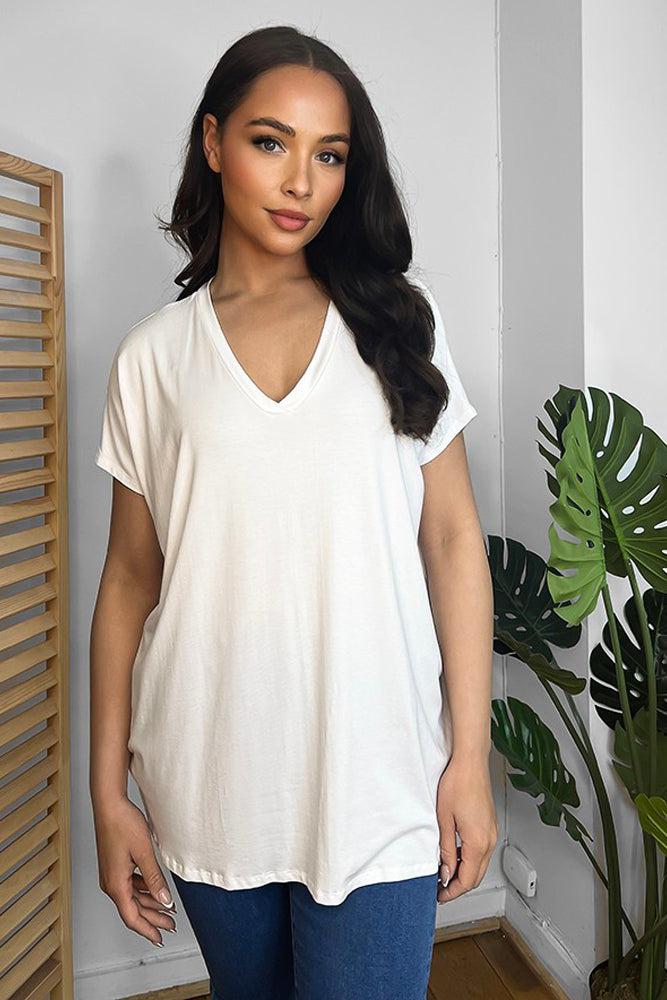 Soft Fabric V-Neck Lazy Fit T-Shirt-SinglePrice