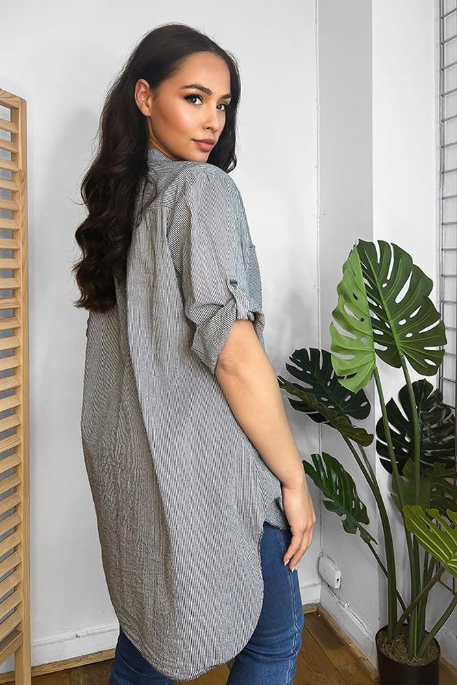 100% Cotton Pinstripe Longline Shirt-SinglePrice