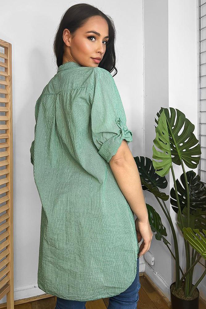 100% Cotton Pinstripe Longline Shirt-SinglePrice