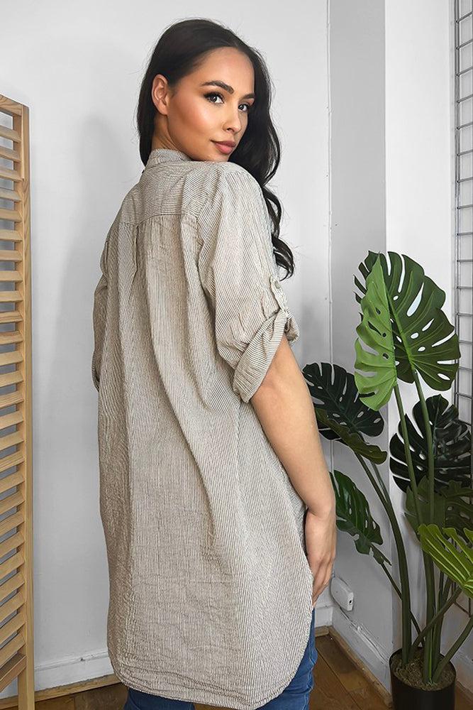 100% Cotton Pinstripe Longline Shirt-SinglePrice