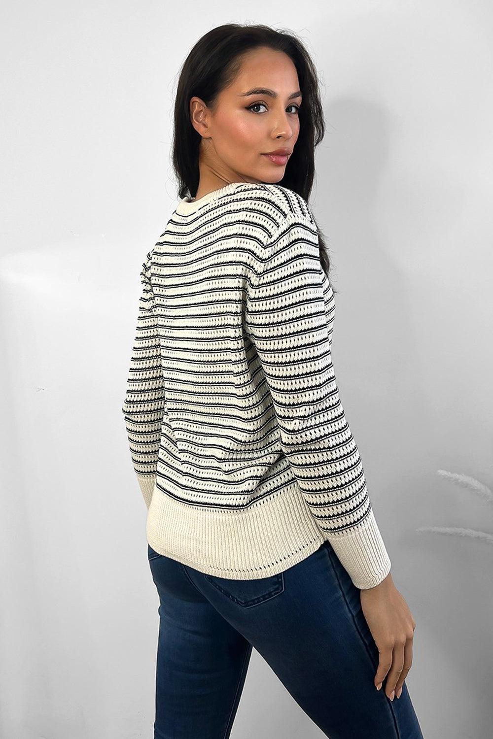 Crochet Knit Mixed Stripes Pullover-SinglePrice