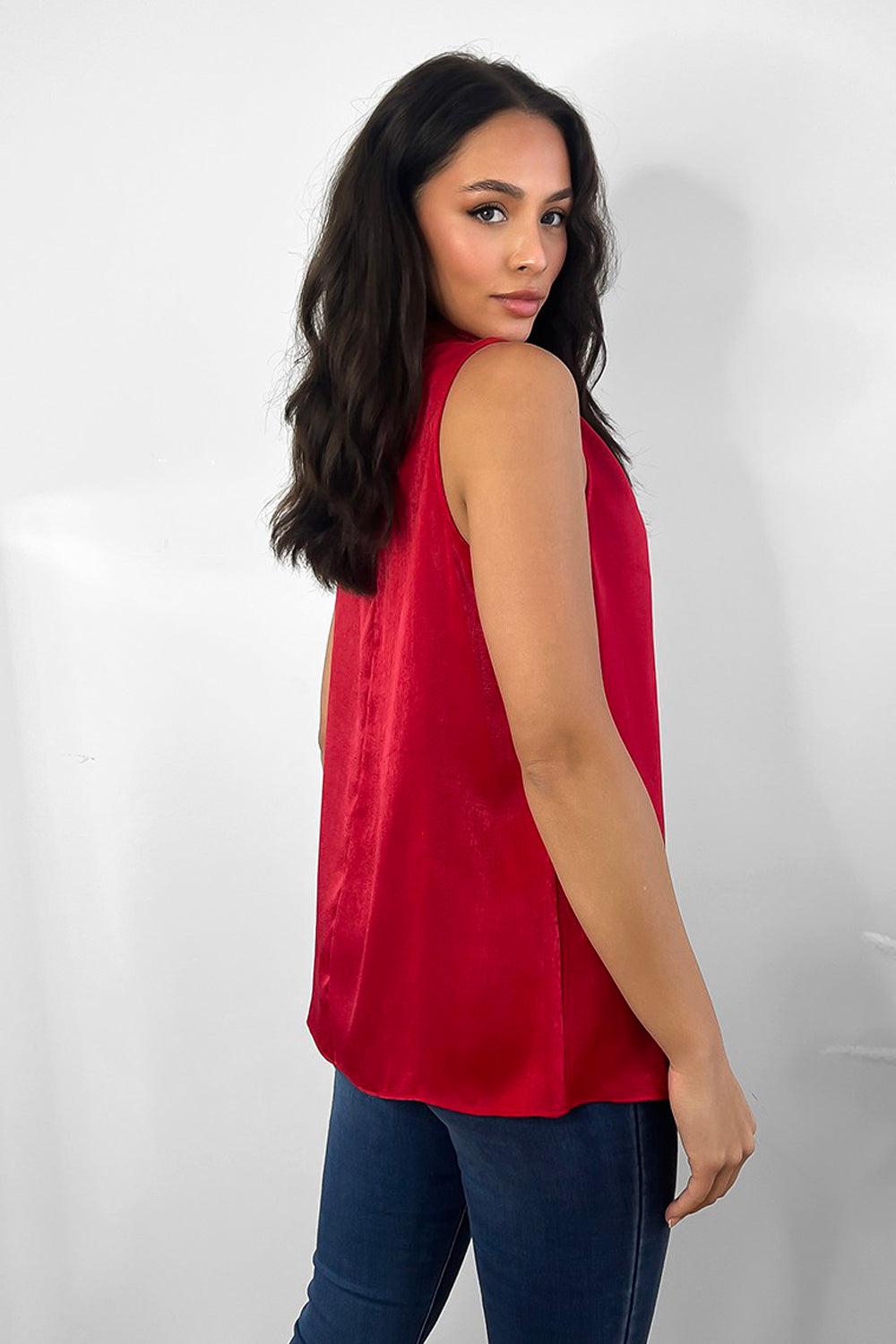 Satin High Neck Sleeveless Blouse-SinglePrice