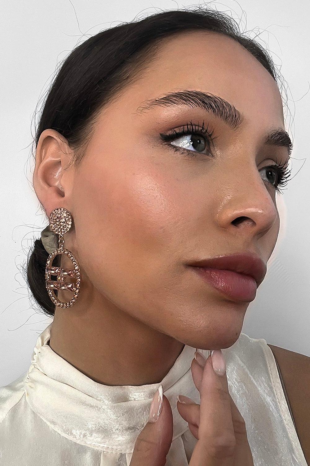 Crystals Embellished Drop Circle Earrings-SinglePrice