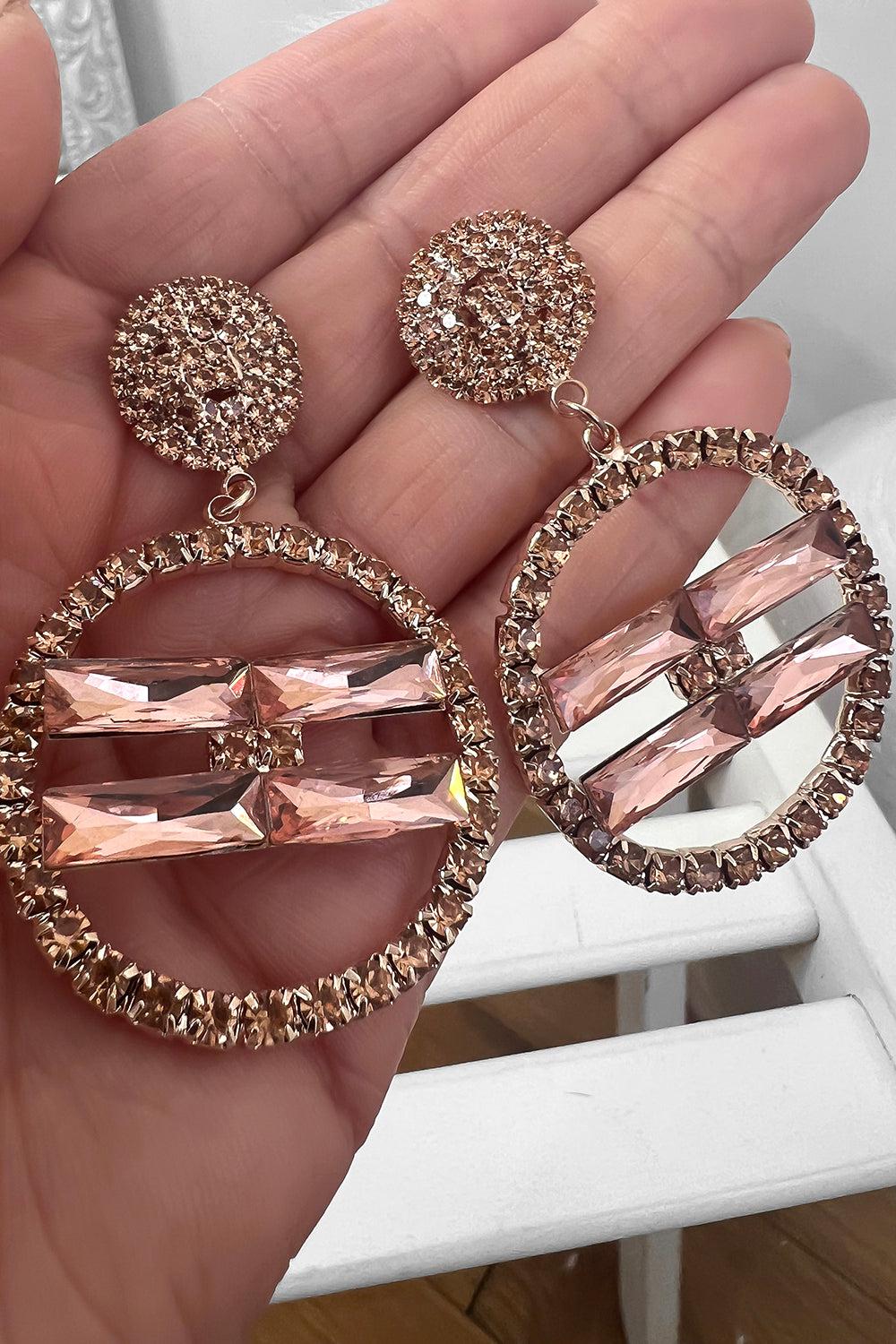 Crystals Embellished Drop Circle Earrings-SinglePrice