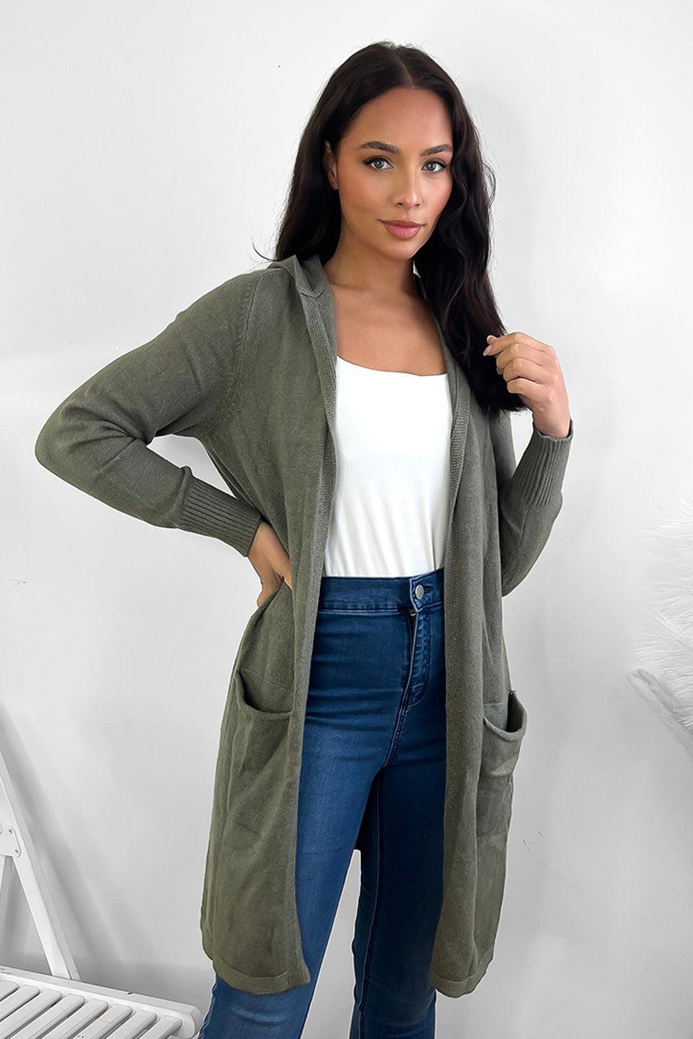 Hooded Fleece Cardigan With Pockets-SinglePrice