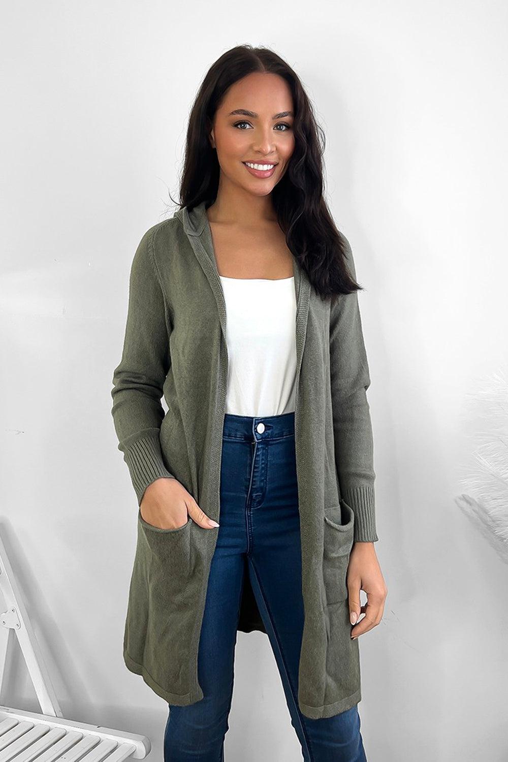 Hooded Fleece Cardigan With Pockets-SinglePrice