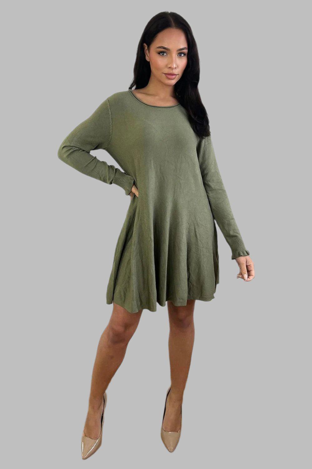 Flared Plain Jersey Dress-SinglePrice