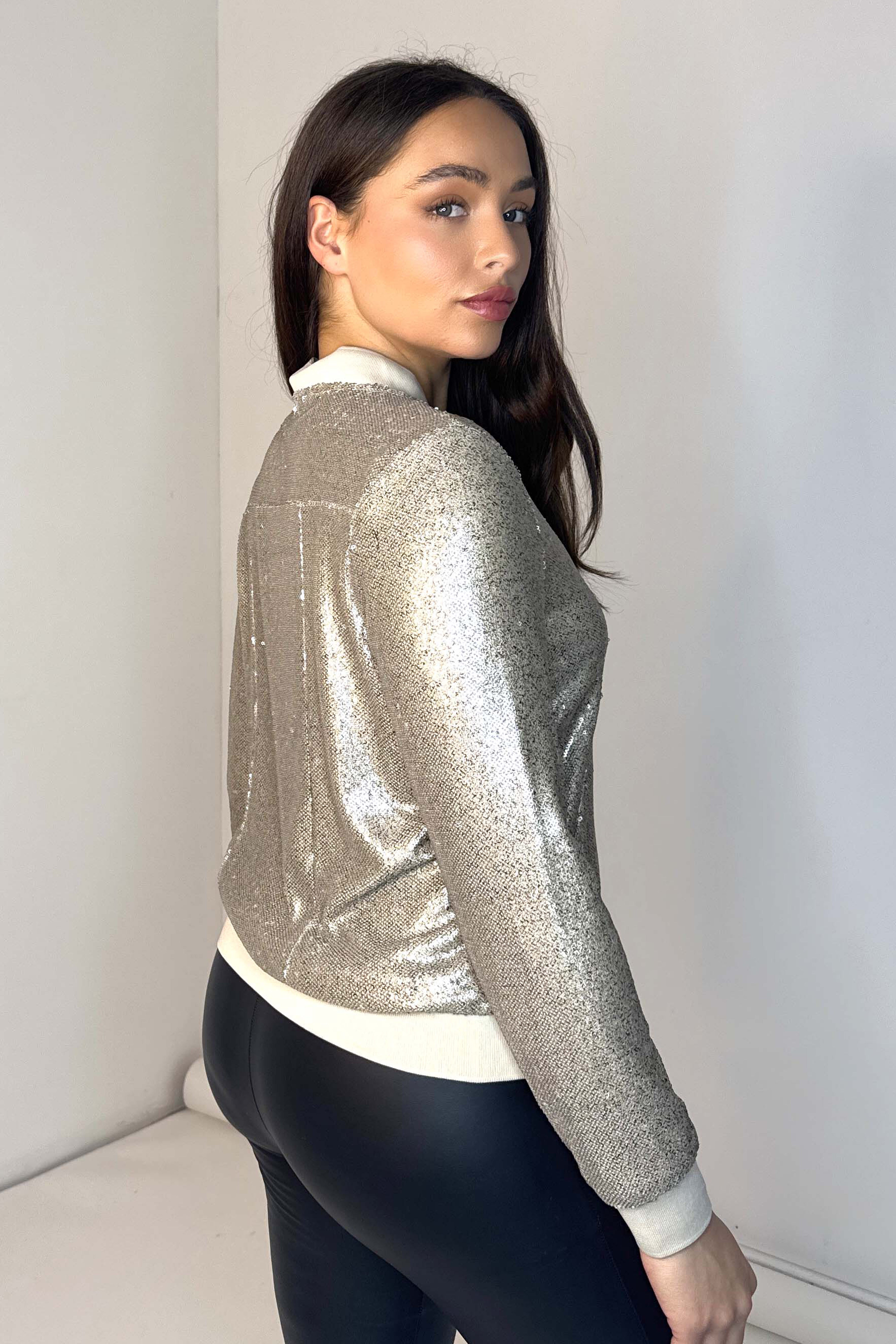 Sequine Champagne Disco Varsity Jacket