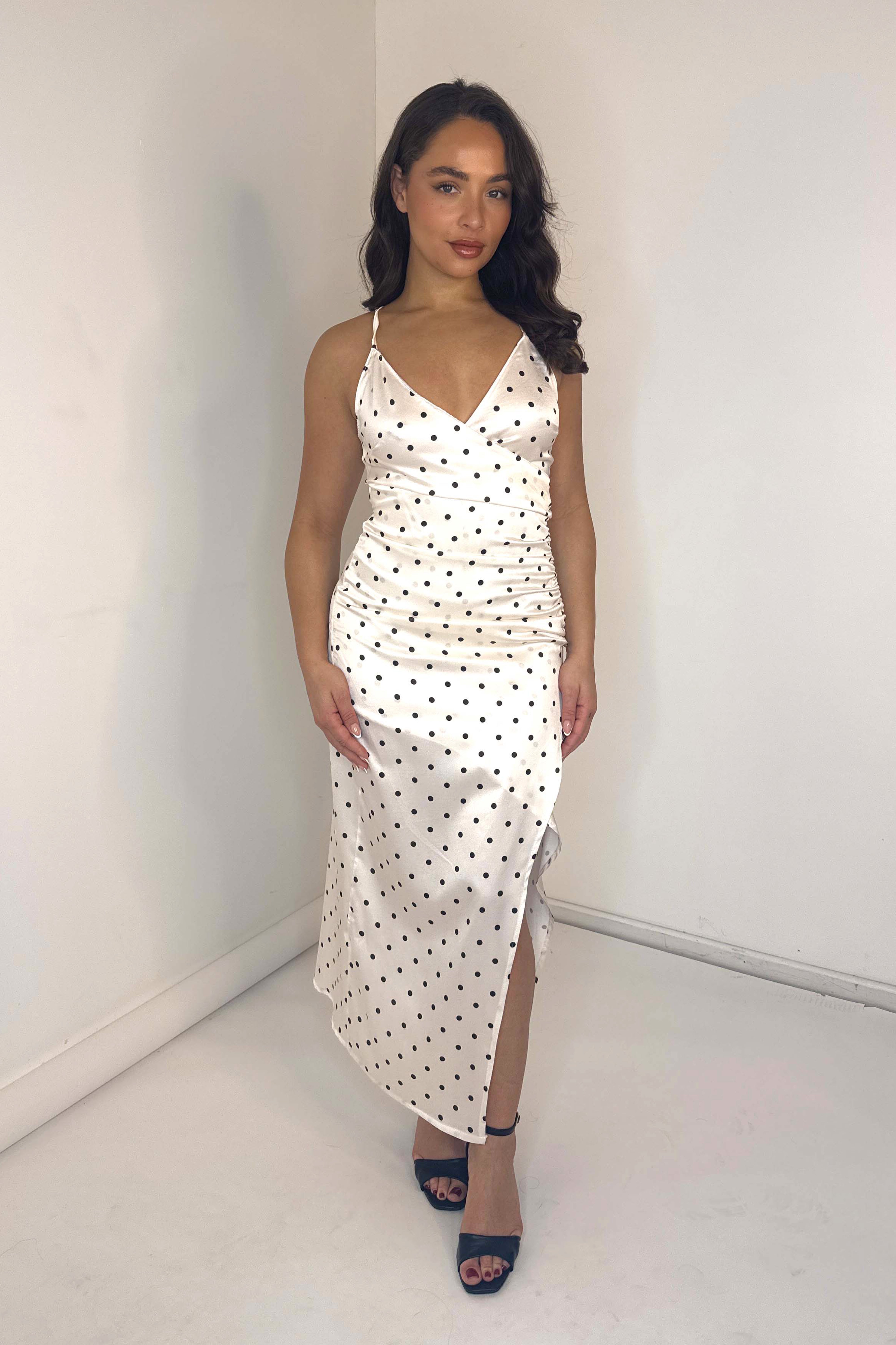 Wholesale Women’s Polka Dot Criss Cross Flowy Satin Sundress (PACK OF 6)