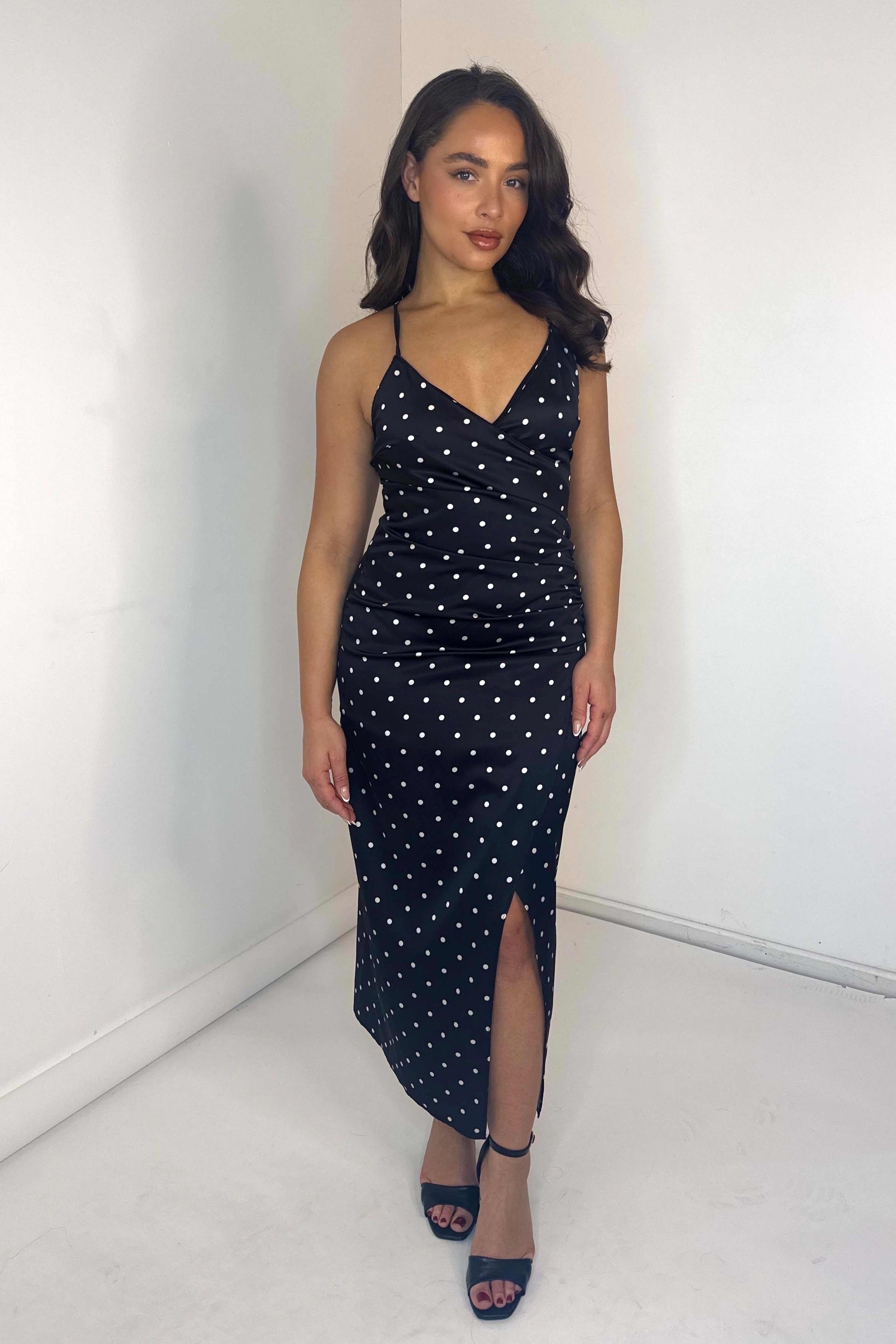 Wholesale Women’s Polka Dot Criss Cross Flowy Satin Sundress (PACK OF 6)