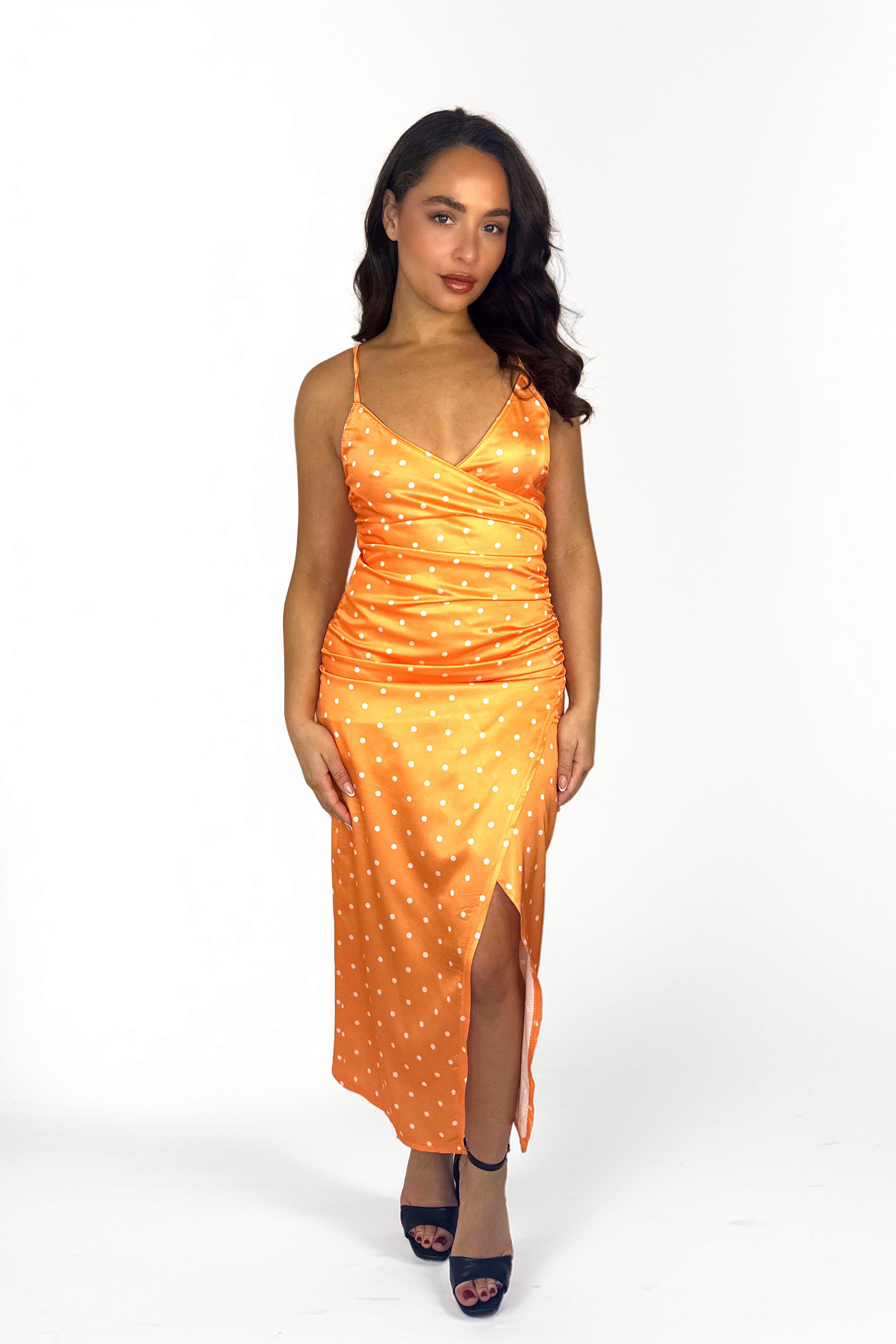 Polka Dot Criss Cross Flowy Satin Sundress