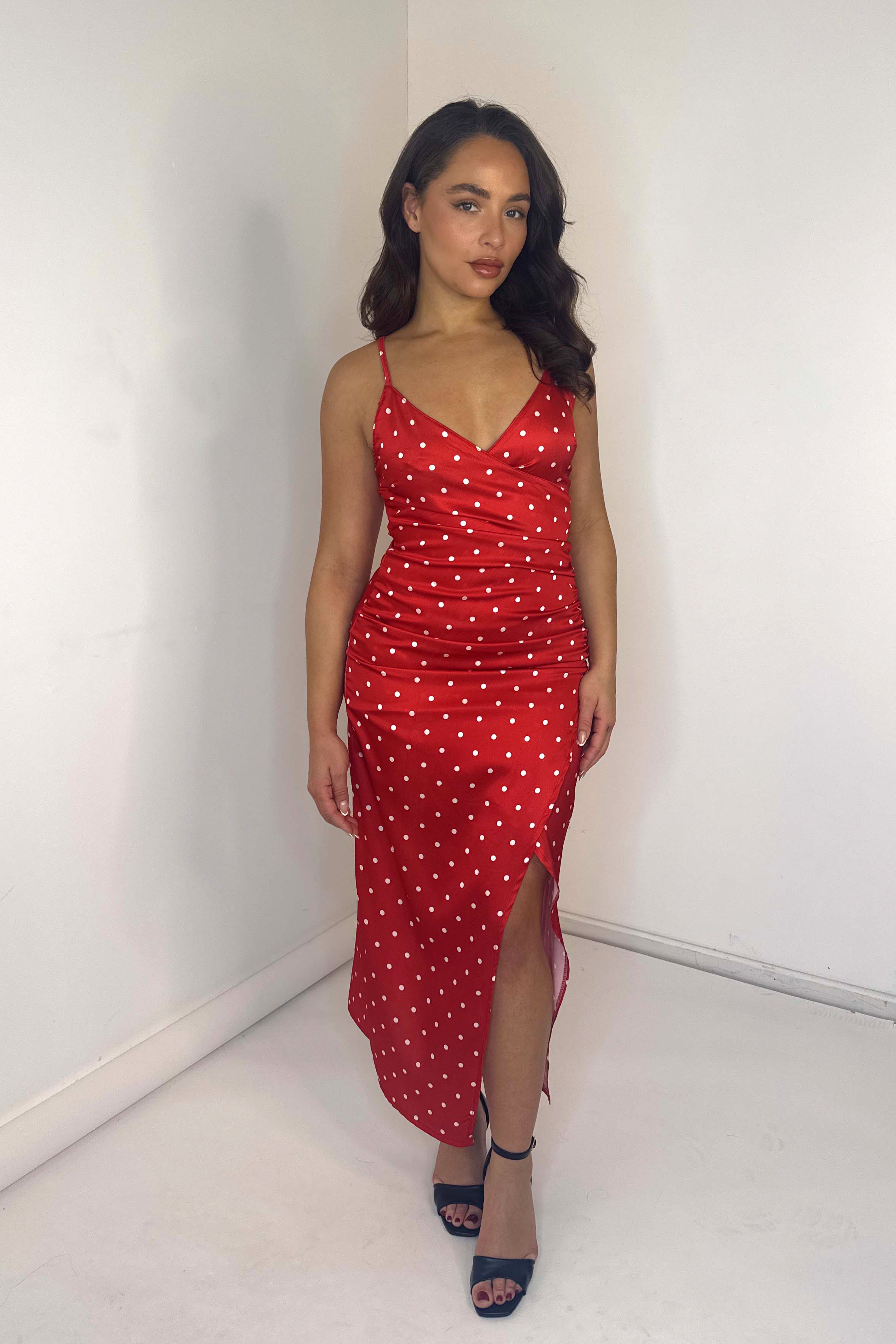 Wholesale Women’s Polka Dot Criss Cross Flowy Satin Sundress (PACK OF 6)