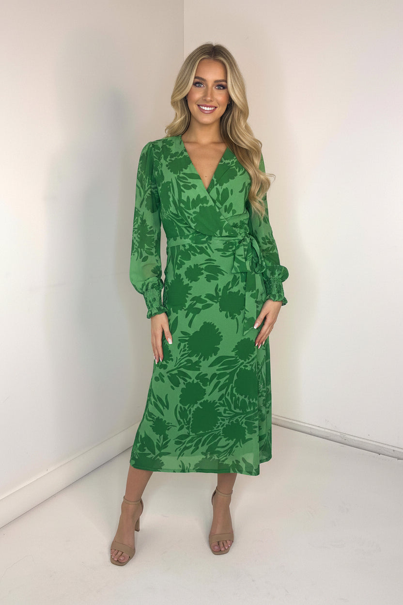 Floral Print Chiffon Low Cut Midi Dress