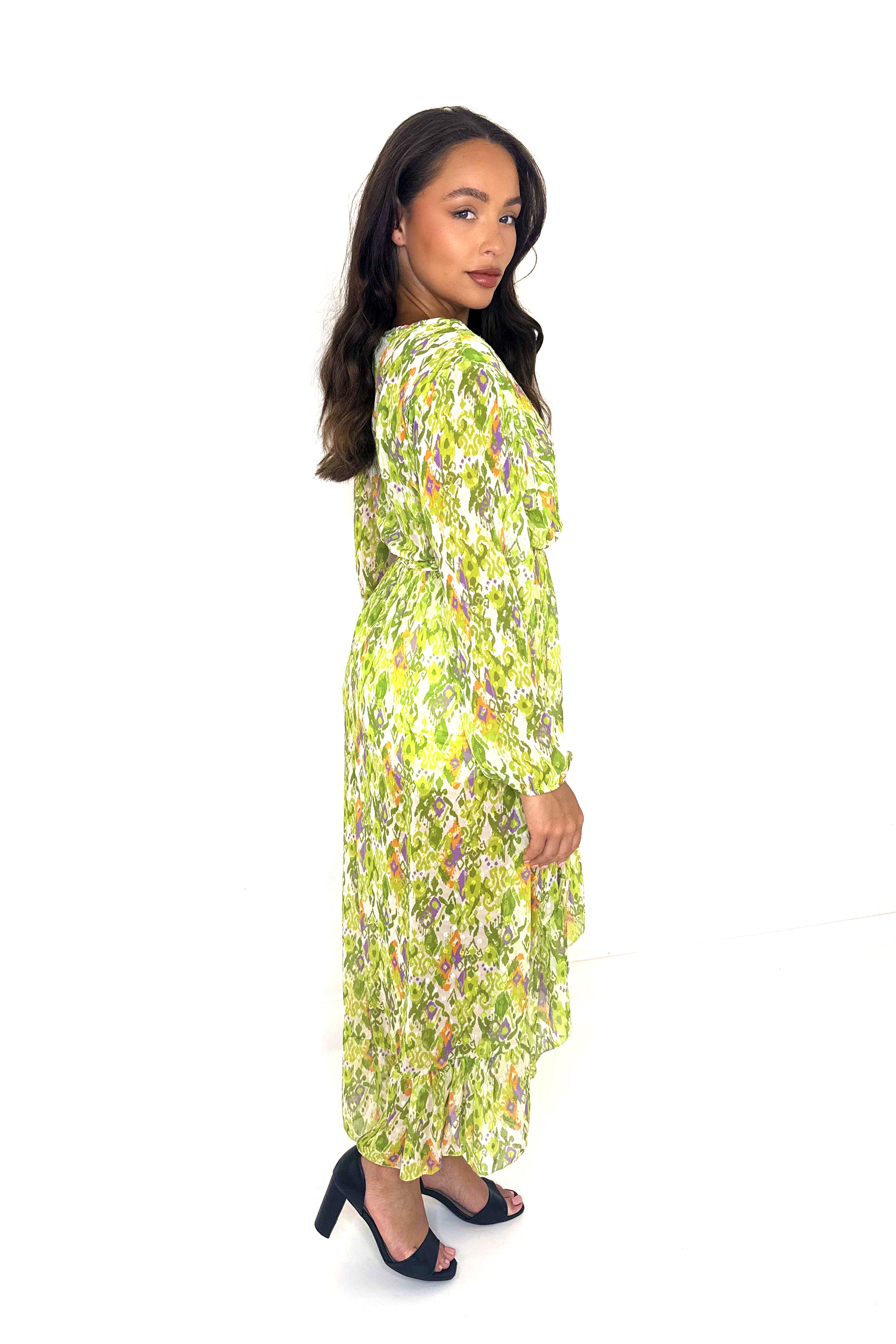 Wholesale Women’s Low Cut Tie Waist Printed Chiffon Hi-Low Dress (PACK OF 6)