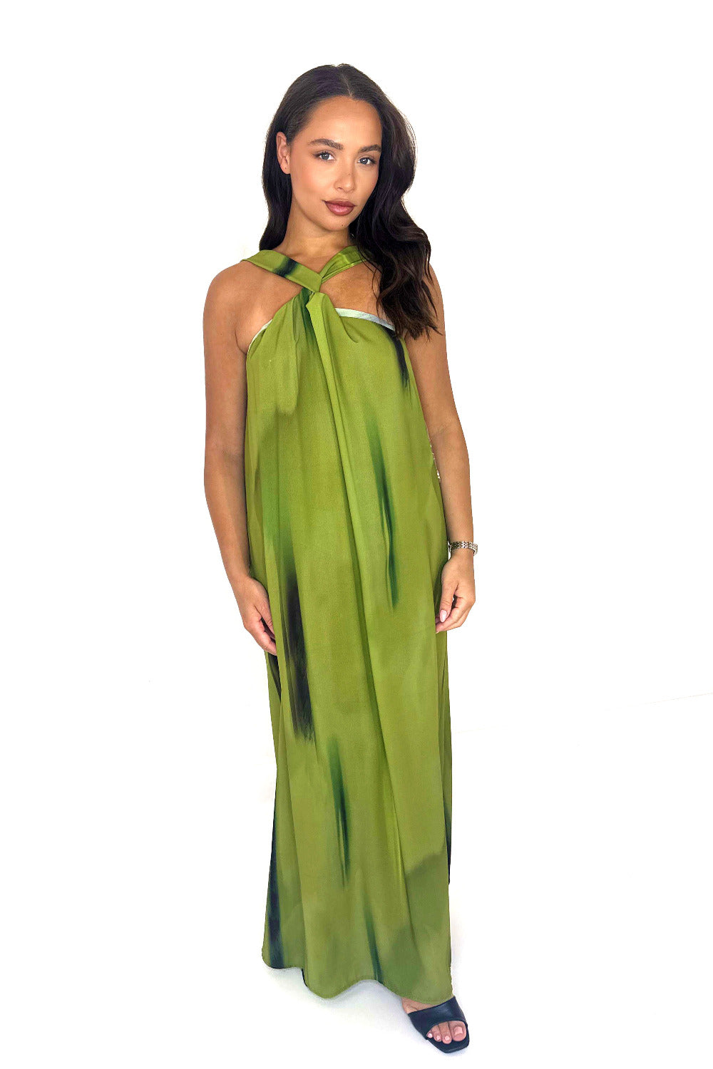 Wholesale Women's Twisted Halter Neck Tie Dye Chiffon Maxi Dress (PACK OF 4)
