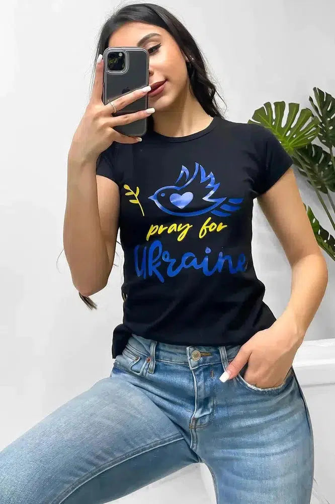 Pray For Ukraine Black T-shirt-SinglePrice