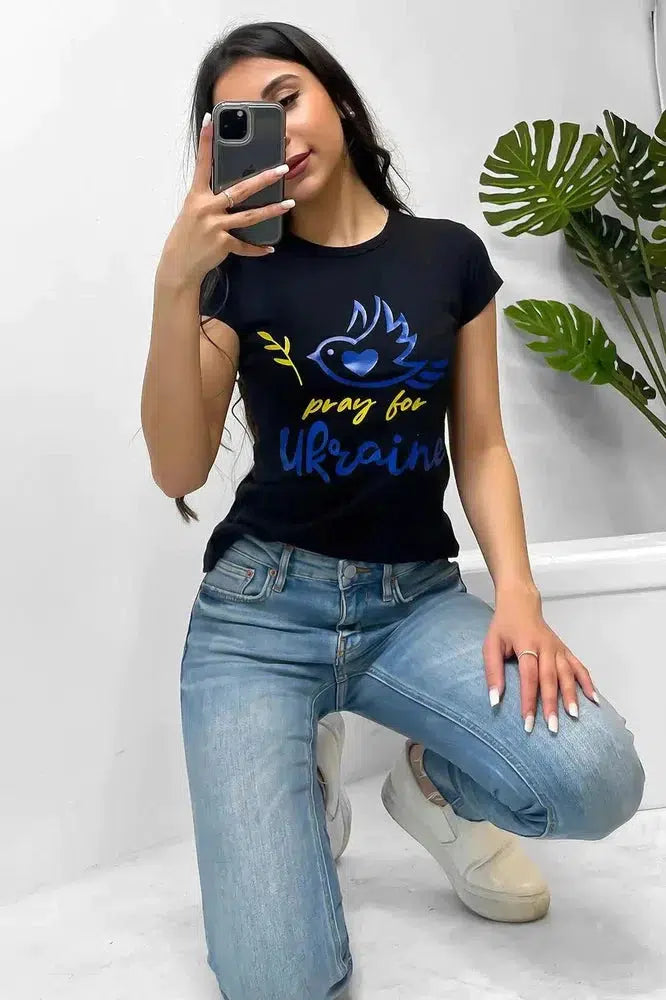 Pray For Ukraine Black T-shirt-SinglePrice