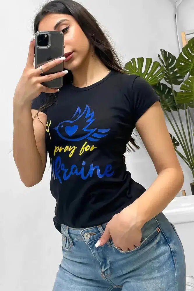 Pray For Ukraine Black T-shirt-SinglePrice