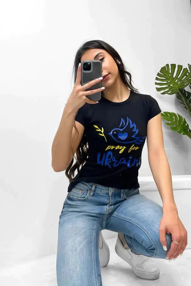 Pray For Ukraine Black T-shirt-SinglePrice