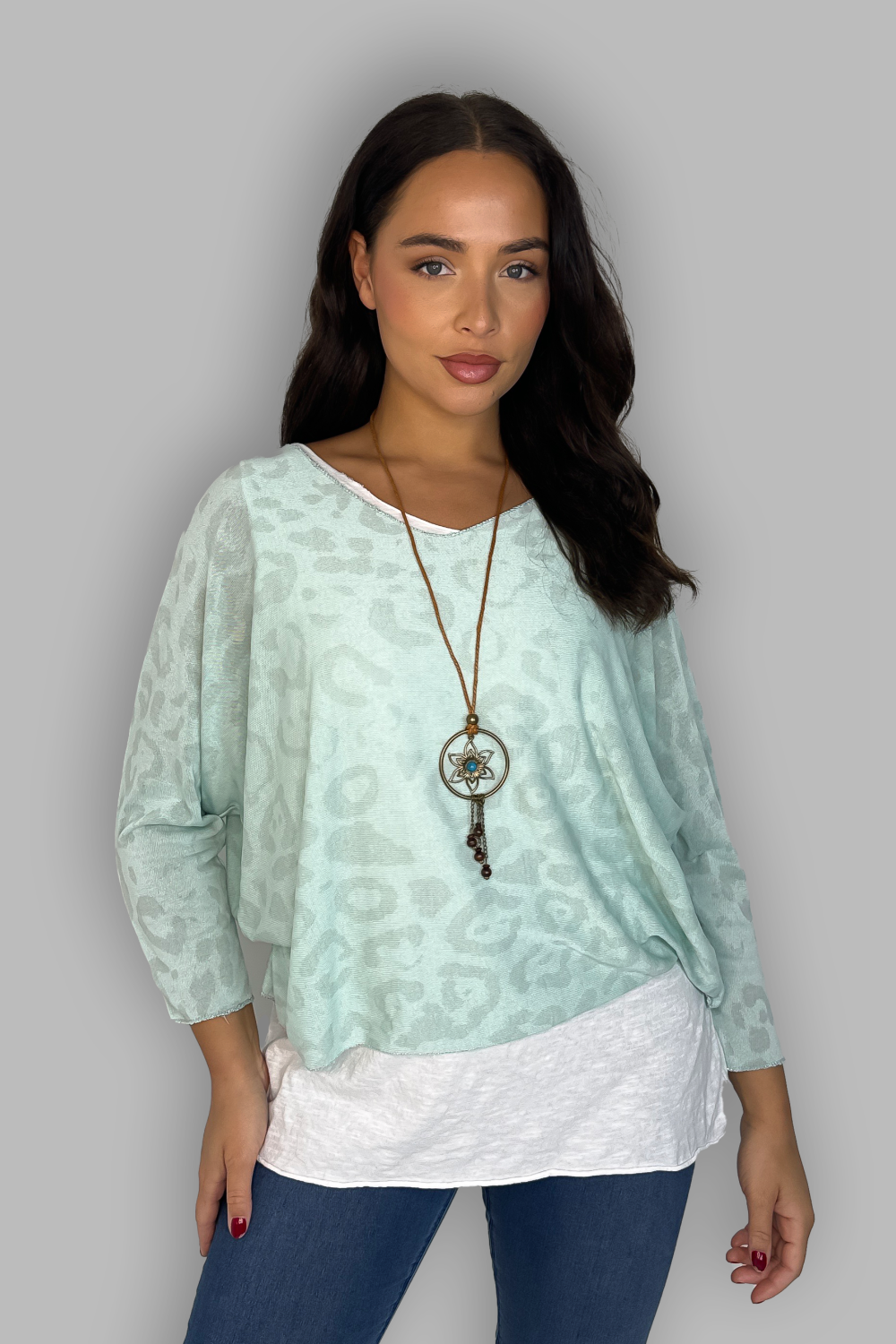 Leopard Print Insert Shirt Necklace Cotton Tunic