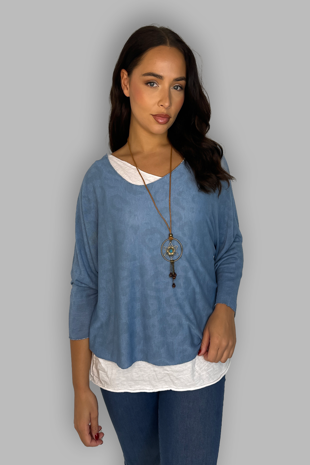 Leopard Print Insert Shirt Necklace Cotton Tunic