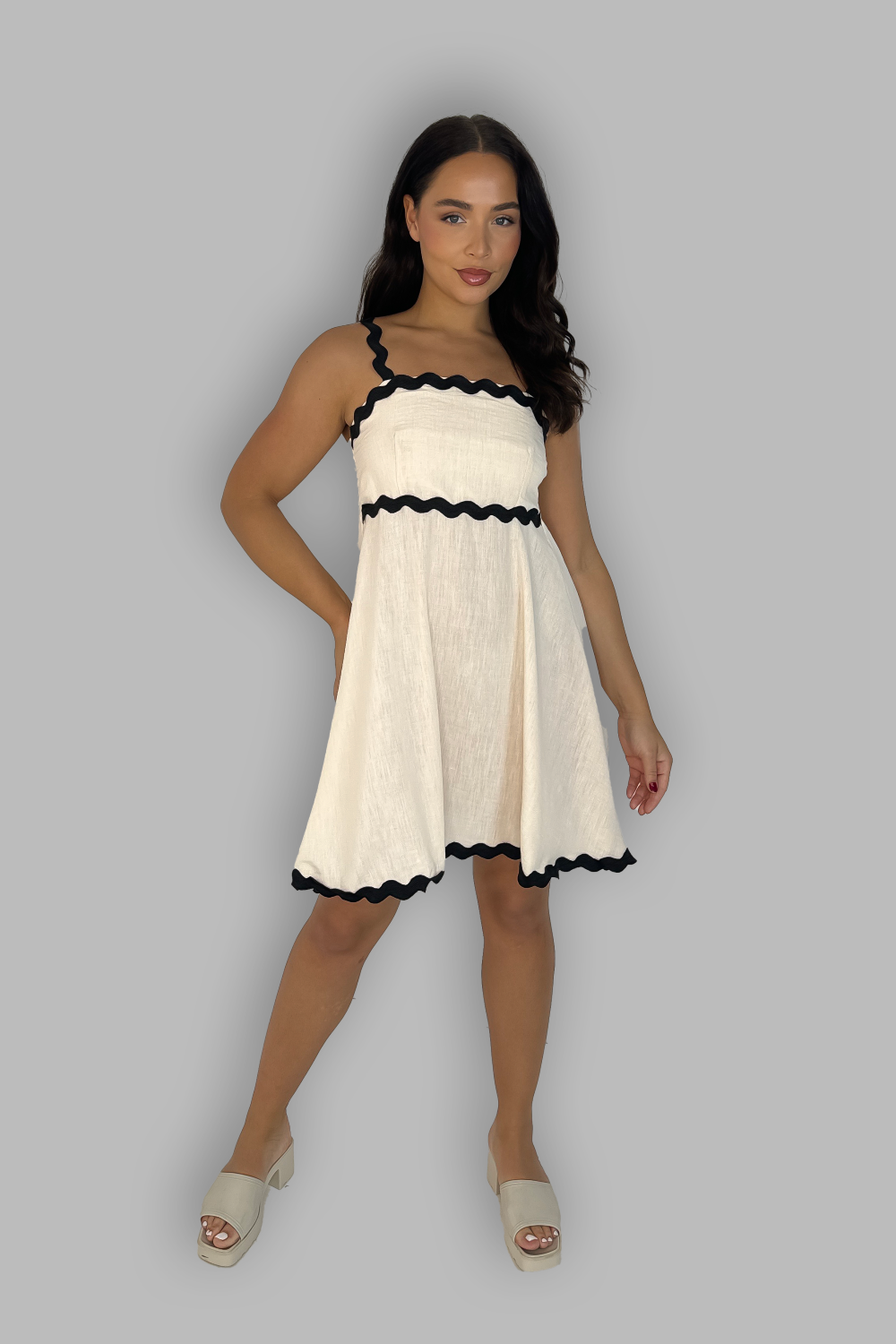 Strappy Contrast Hem Above Knee Sundress-SinglePrice