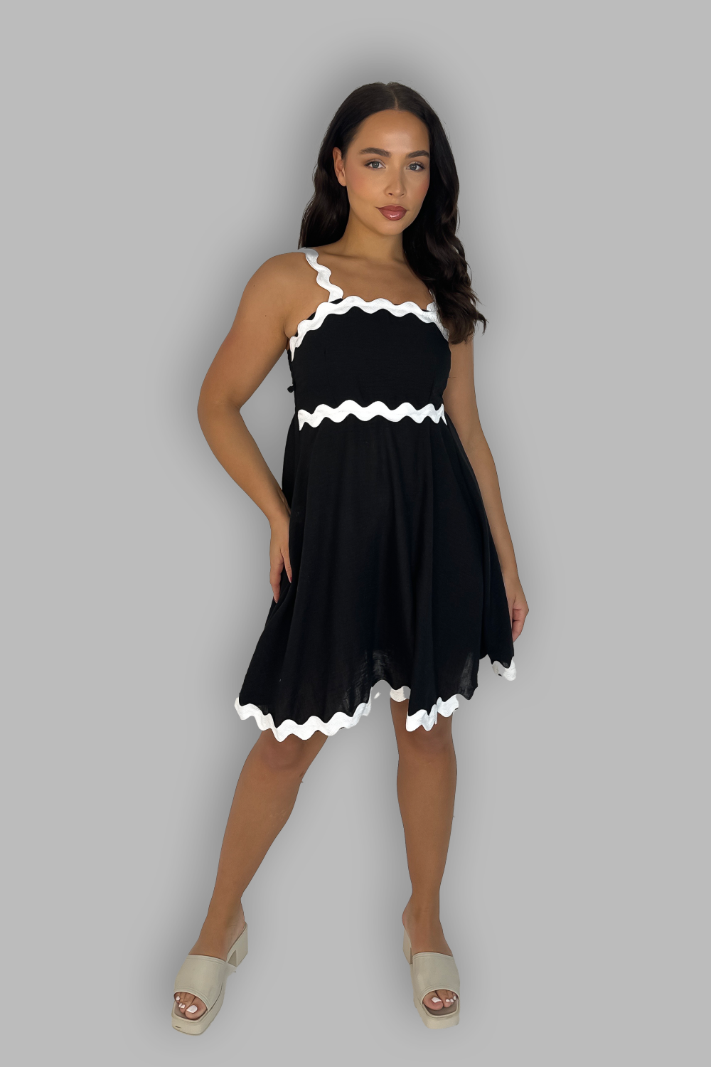Strappy Contrast Hem Above Knee Sundress-SinglePrice