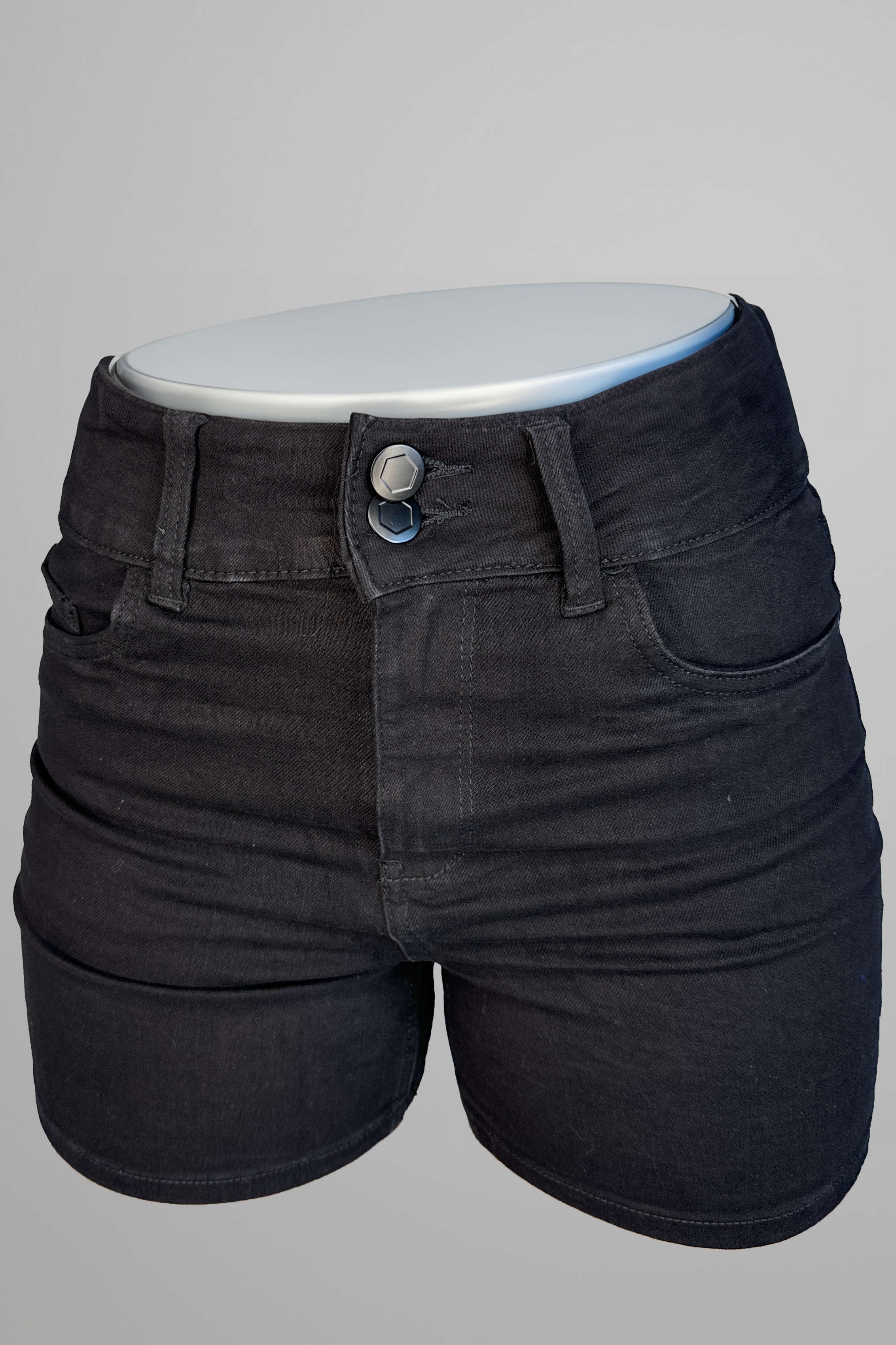 Black Denim High Waist Double Button Shorts